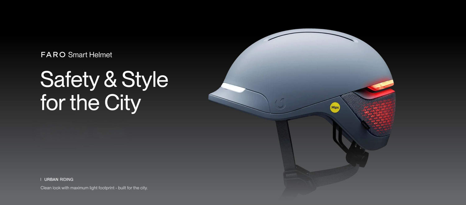 FARO smart helmet with front and rear lights for safety.