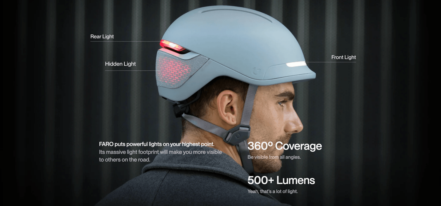 Man wearing FARO smart helmet with 360° light coverage.
