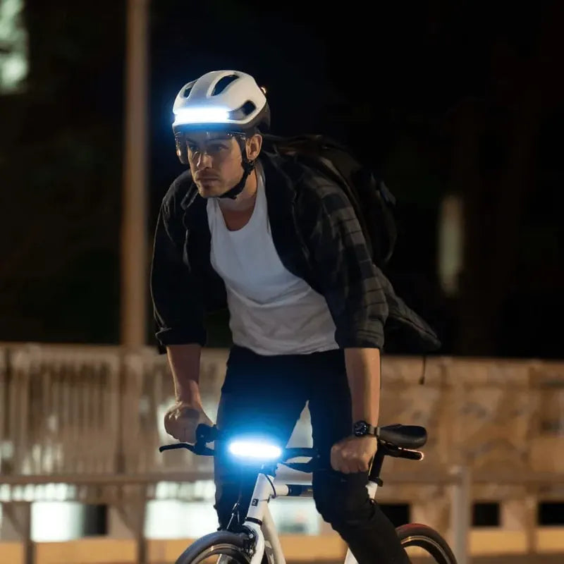 UNIT 1 smart helmet and lights during a night ride