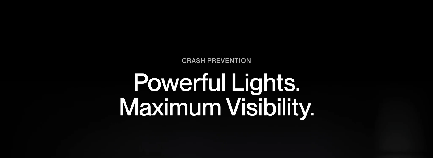 Crash prevention message highlighting powerful lights and visibility