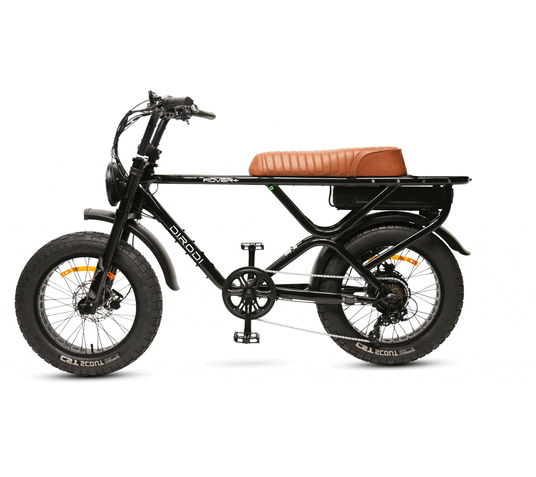 Side view of Dirodi Rover Plus electric bike with brown seat.